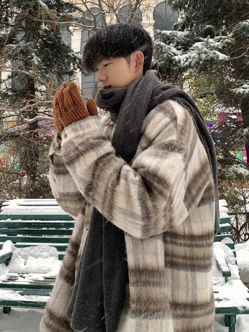 Xiaoxiangfeng manteau en laine à carreaux pour hommes, nouveau manteau en laine à col rétro automne et hiver, veste coupe-vent_voghion.com