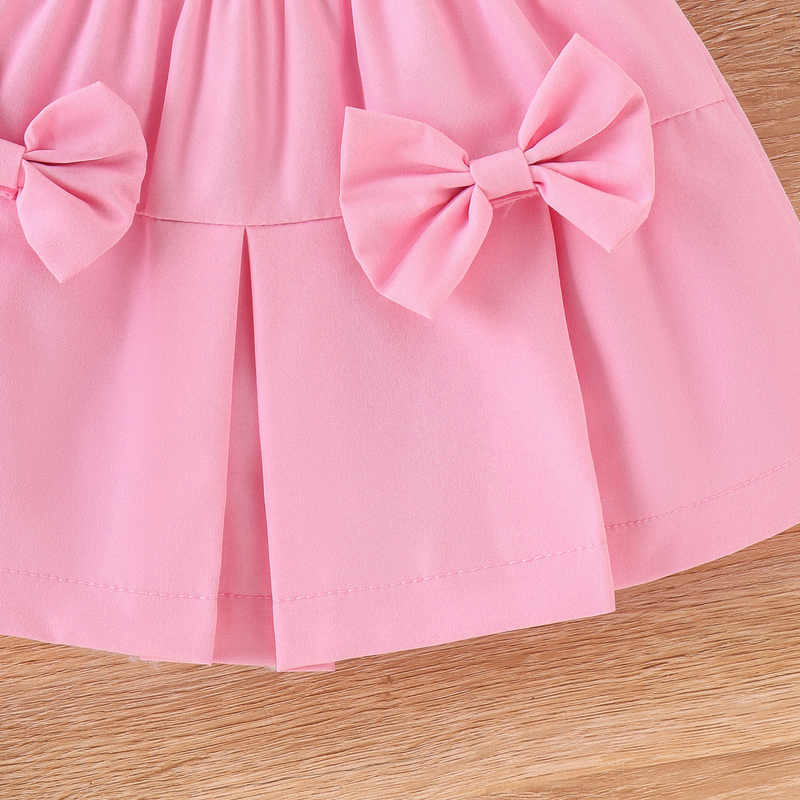 Baoxin children's clothing cross-border European and American new girls summer fashion puff sleeve top + bow skirt two-piece set_voghion.com