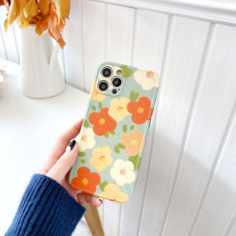 Ins Ölgemälde kleine Blumen geeignet für iPhone14promax Apple 13 Handyhülle 78plus weiblich 12/11 Softshell_voghion.com
