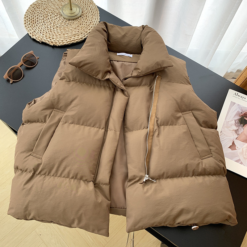Damenbekleidung Warme Jacke Baumwollweste Version lose Baumwollweste Stehkragen einfarbig Baumwollweste Bezug_voghion.com