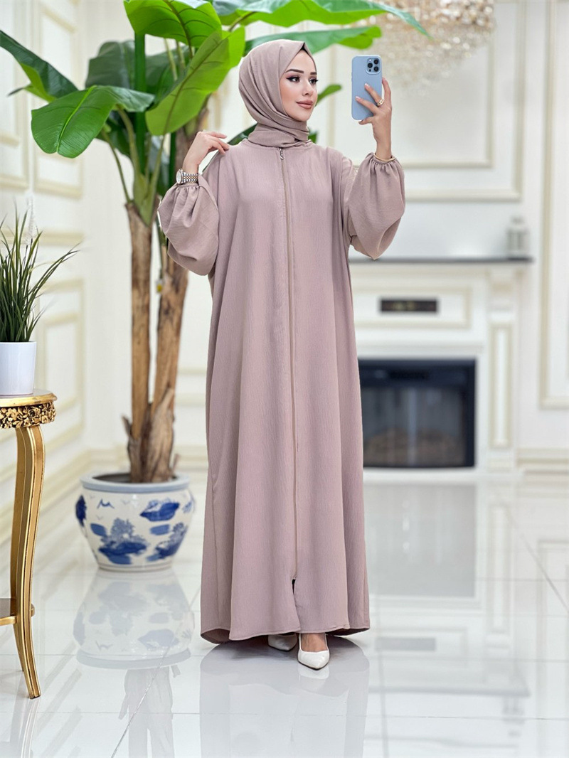 Abbigliamento da donna Abito lungo da donna con cerniera e preghiera Abaya in tinta unita_voghion.com