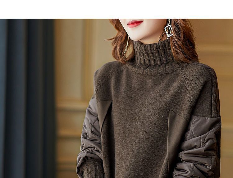 Frae Kleeder Pullover Splicing Strick Pullover fir Fett MM Héichhals Pullover Bottom Shirt fir Fraen Zwee Stéck Tops Hierscht a Wanter nei_voghion.com