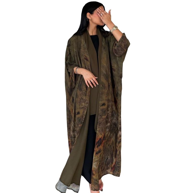 Damenbekleidung Mantel Chiffon Print Mode Robe Oberbekleidung Oberbekleidung Muslim Dubai Abaya_voghion.com