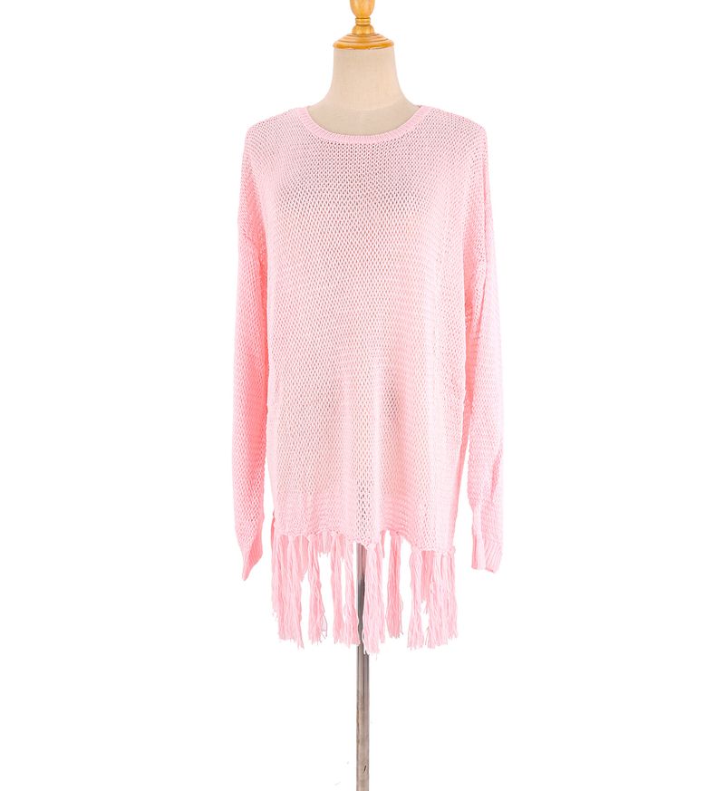 Women's Crochet Lace Fringe Beach Cover Up – Boho Chic Bikini Wrap, Lightweight Sun Protection Shirt, One Size Fits All_voghion.com