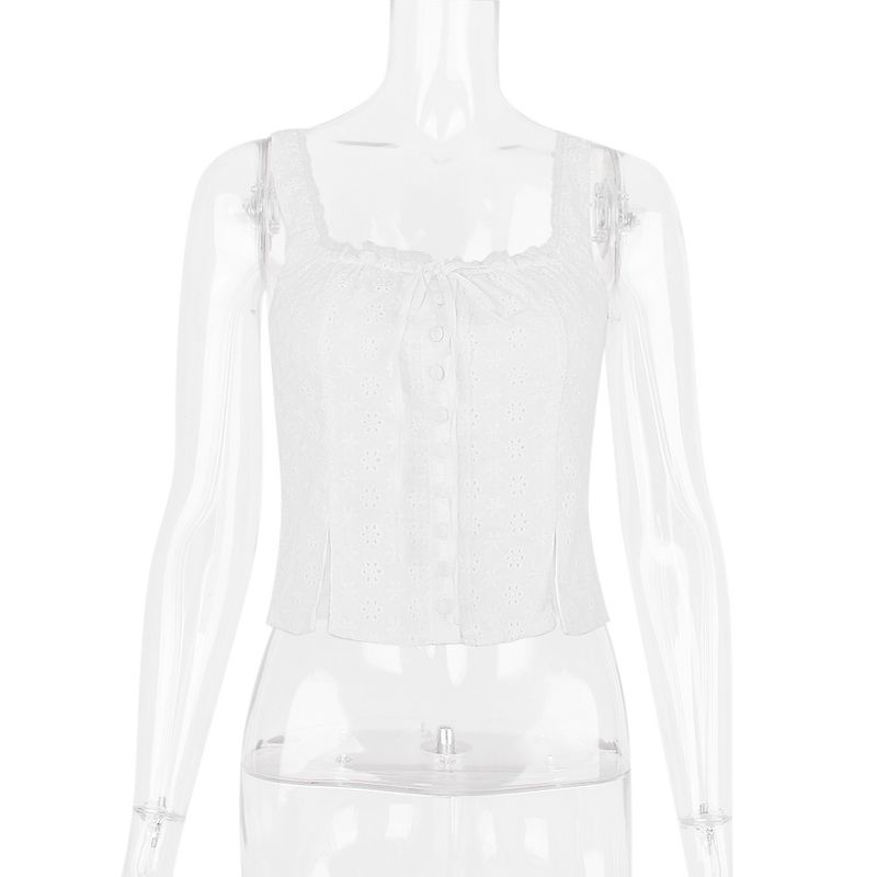 Canotta corta sexy da donna in cotone e canapa jacquard speziato con canotta allacciata al collo_voghion.com