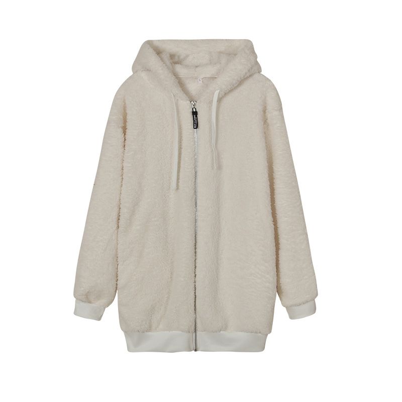 Damenbekleidung neue Herbst- und Winterjacke mit lockerer Plüsch-Kapuze und Reißverschluss für Damen_voghion.com