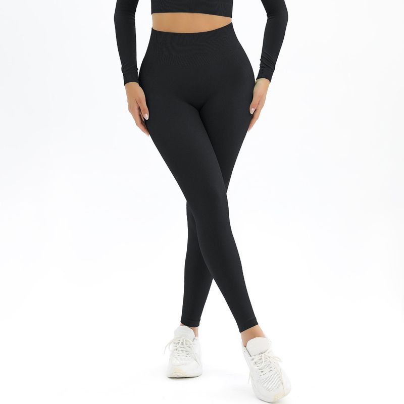 New Peach Seamless Solid Color Jacquard Yoga Waist High Elastic Tight Sports Running Fitness Pants_voghion.com