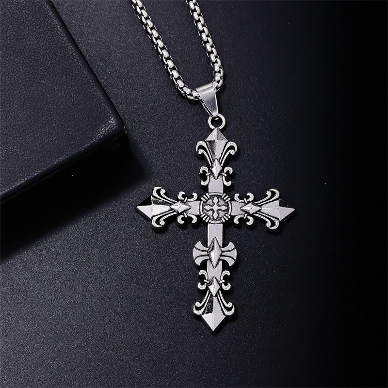 pendentif croix vintage en acier titane collier en fonte de fleurs en acier inoxydable_voghion.com