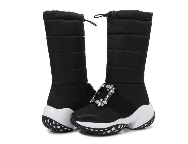 Modische Schneestiefel für Damen mit Strassschnalle – Winterstiefel zum Hineinschlüpfen mit Kunstfellfutter, rutschfester Sohle, bequemer runder Zehenpartie_voghion.com