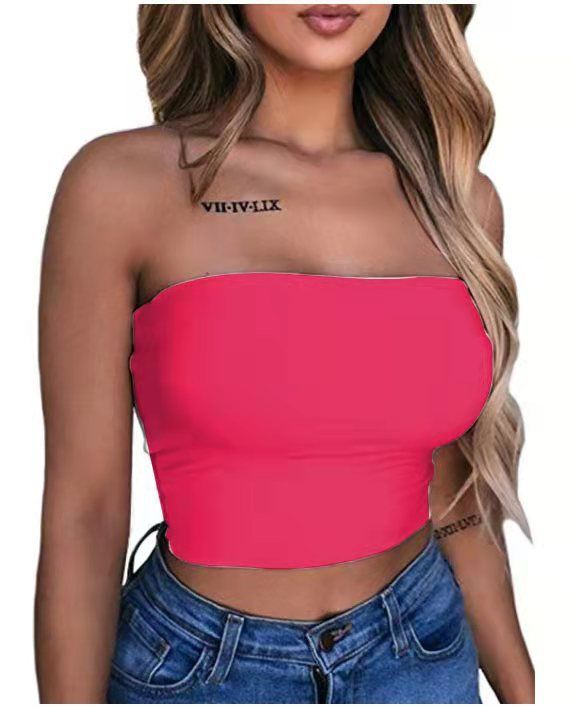 Xomen's Kleding Dames Europese En Amerikaanse Wikkel Borst Effen Kleur Tube Top Off Shoulder Korte Top Strakke Panty's_voghion.com