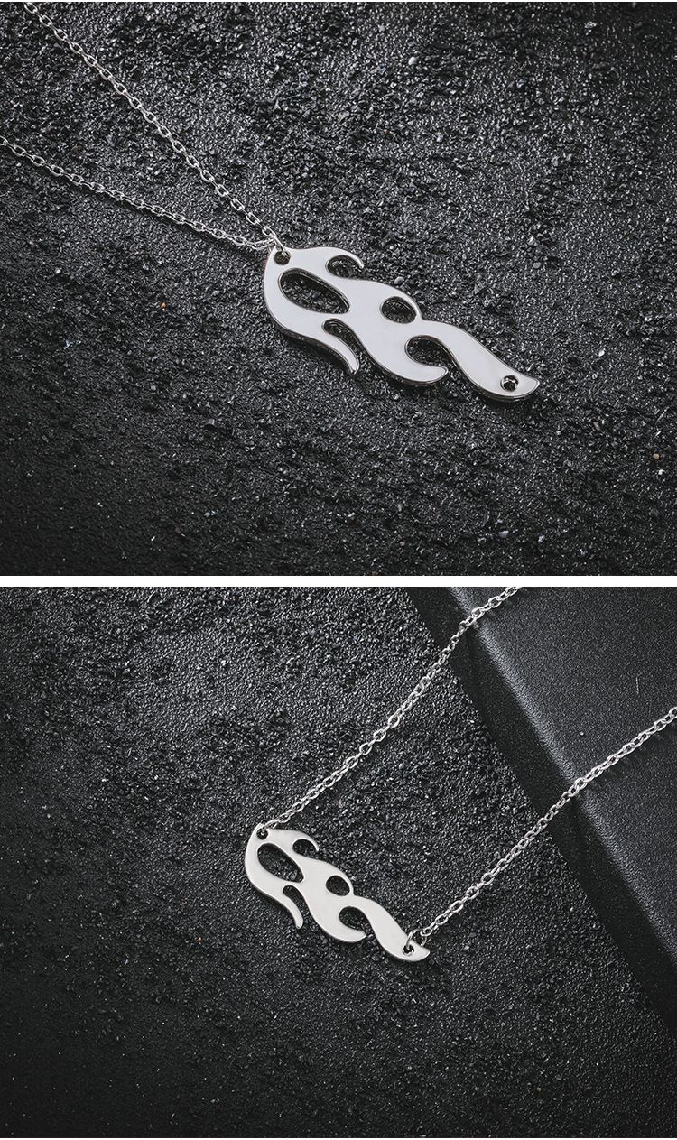 Elemento Pingente Moda Hip Hop Trendy Flame Colar Conjunto Titânio Aço Jóias_voghion.com