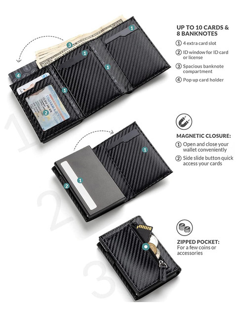 Nuevo tarjetero para hombre con bloqueo RFID, de piel de microfibra, cierre magnético, billetera emergente con ventana para identificación y bolsillo para monedas_voghion.com