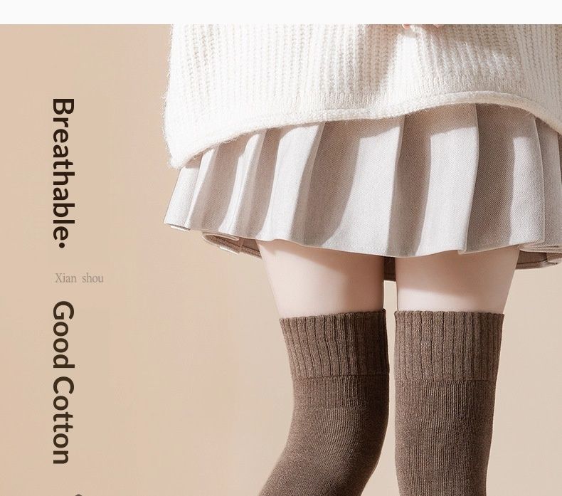 Voyage Knee Pads Women Autumn Winter Over-the-Knee Leg Warmers Terry Fleece Thickened Warm Non-Slip Black Women's Long Socks_voghion.com