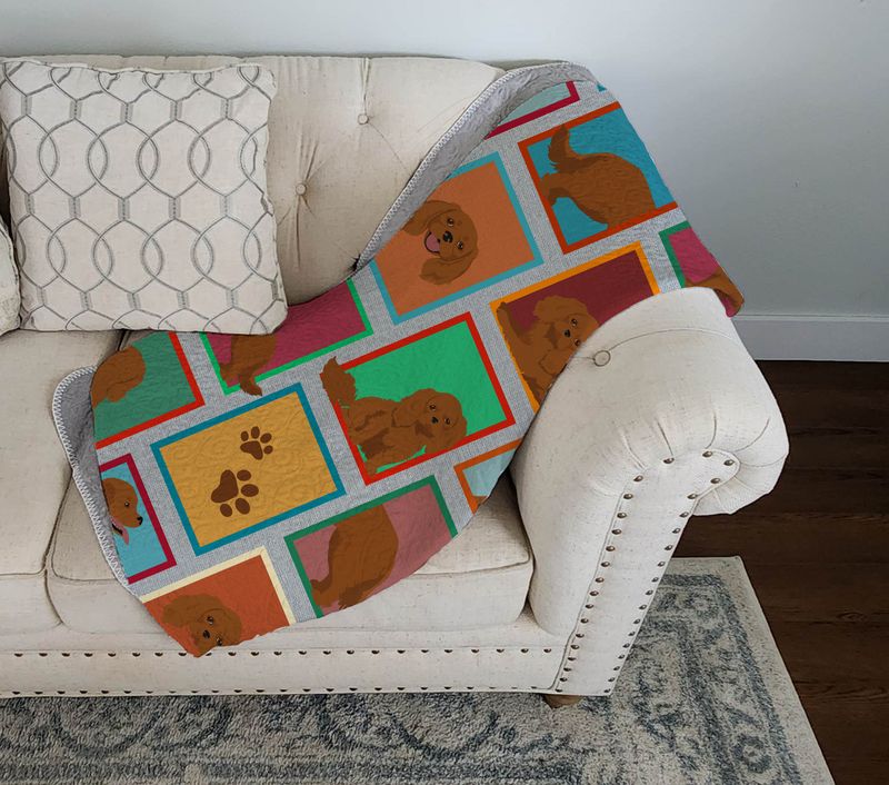 Lots of Ruby Cavalier Spaniel Quilted Blanket 50x60 Artwork Pattern Quilted Throw Blanket for Bed, Couch, Sofa, Soft and Lightweight_voghion.com