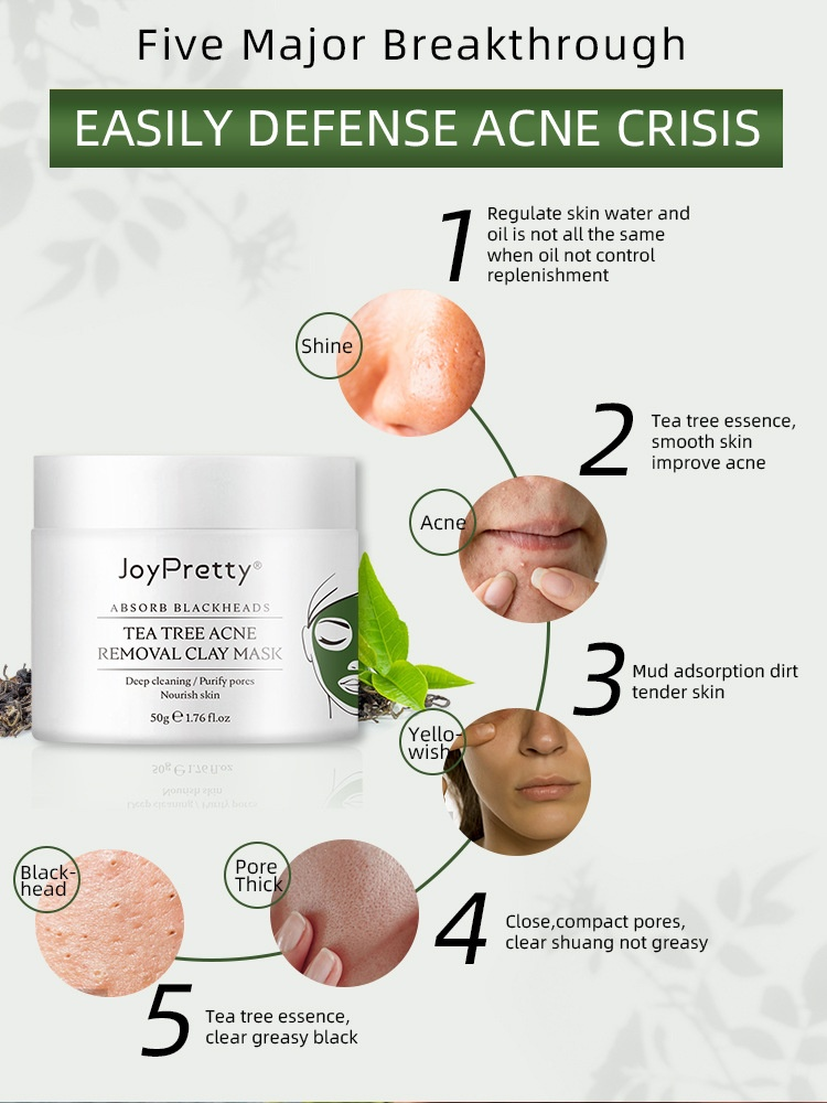 Joyretty tree pulisce i pori, i punti neri, i campioni, la pelle liscia e tenera, il fumo di tè verde Fango maschera facciale_voghion.com