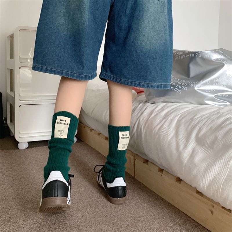 Women's & Men's High Socks Soft Wool Blend Knit Crew Socks For Winter Comfort, Warm & Breathable, Unisex Casual Slouch Socks With Textured Design_voghion.com
