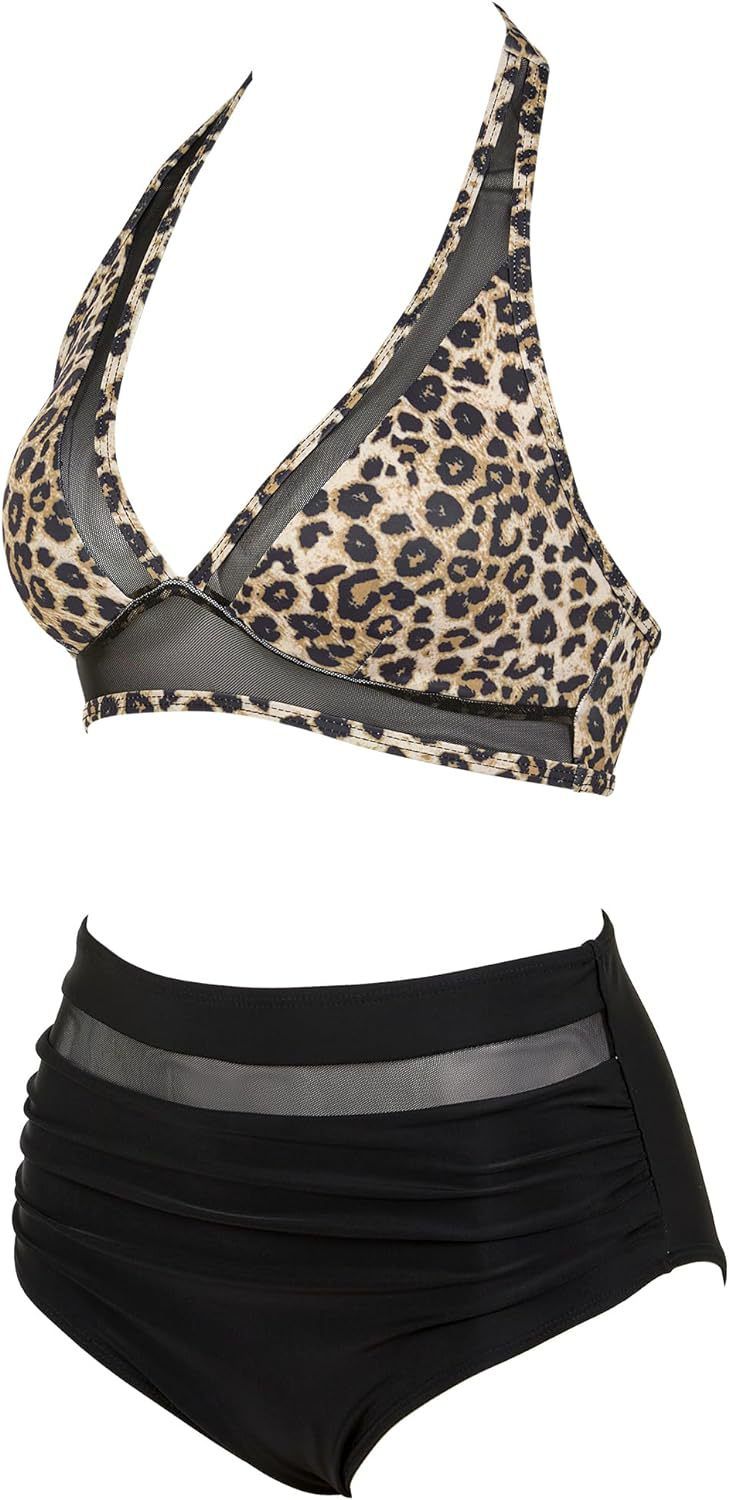 Maillot de bain une pièce sexy ajouré couleur unie, maillot de bain une pièce en maille épissée, taille haute, décolleté plongeant_voghion.com
