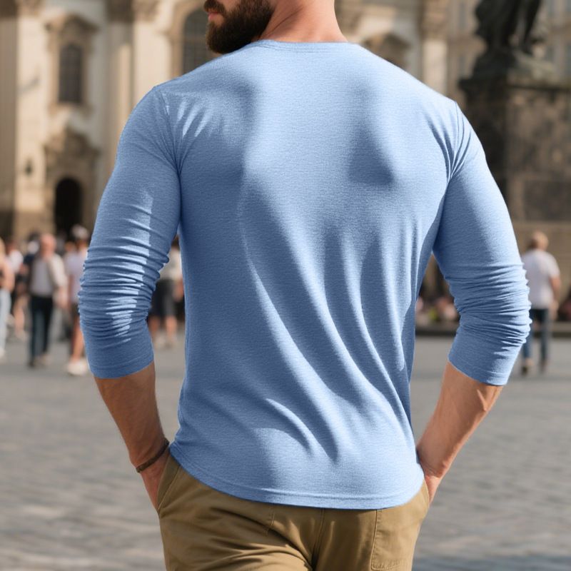 T-shirt da uomo Premium Comfort a maniche lunghe con scollo rotondo - Tessuto morbido e traspirante, vestibilità comoda, colori classici a tinta unita_voghion.com