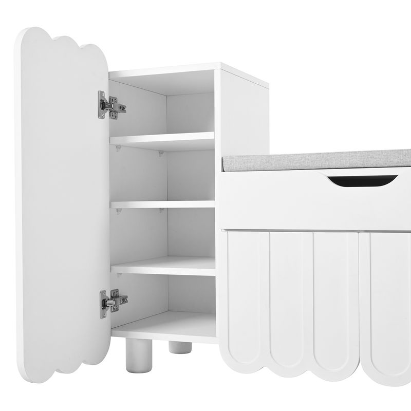 Meuble à chaussures moderne à 3 portes avec tiroir et coussin d'assise – Banc de rangement à chaussures blanc pour couloir, gain de place – Élégant meuble à chaussures d'entrée_voghion.com