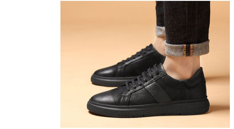 Men's Round Head Two-layer Cowhide Retro Men's Shallow Mouth Front Strap-up Flat Heel Board Shoes Men's Sports Shoes_voghion.com