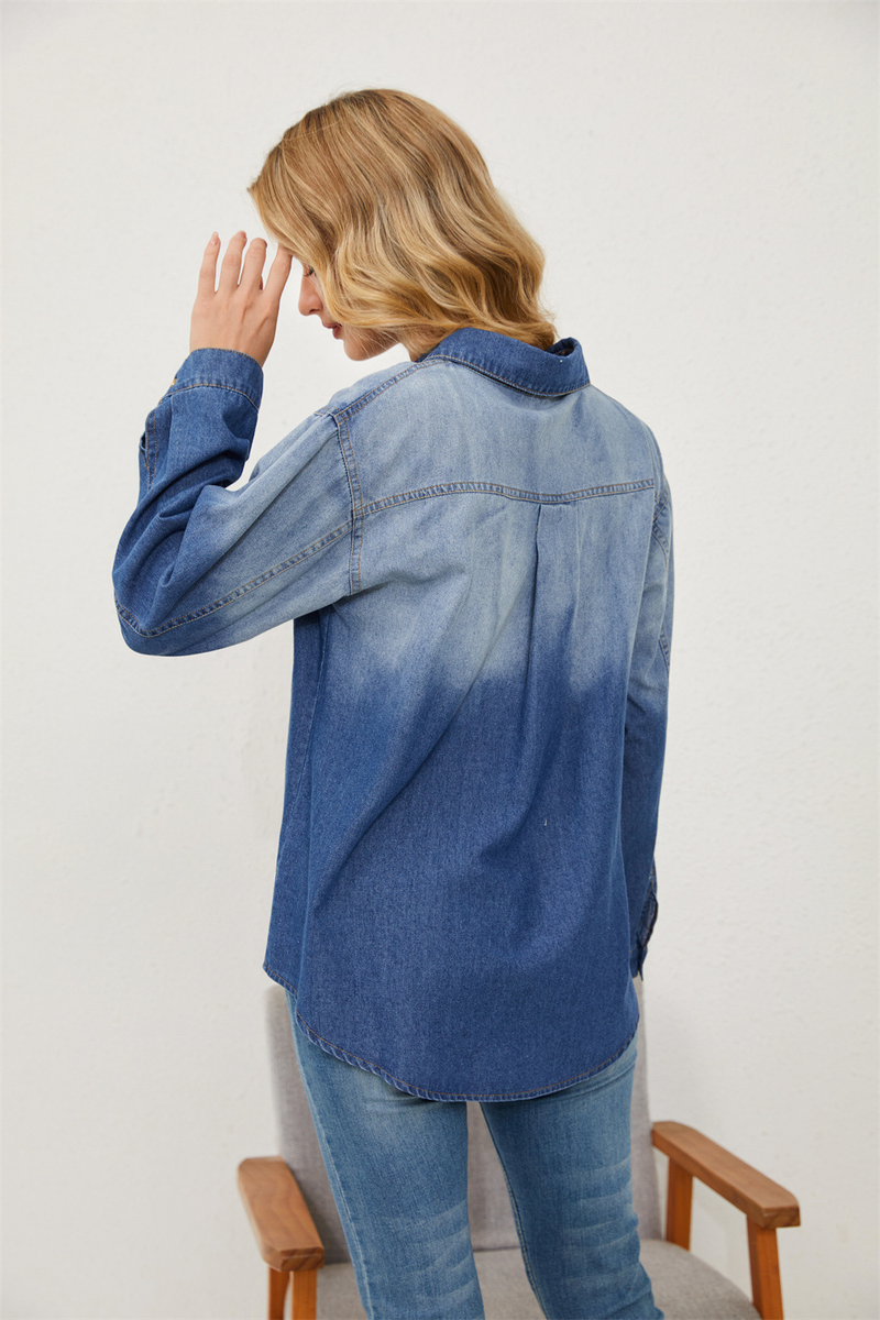 Giacca in denim monopetto con risvolto casual alla moda da donna_voghion.com