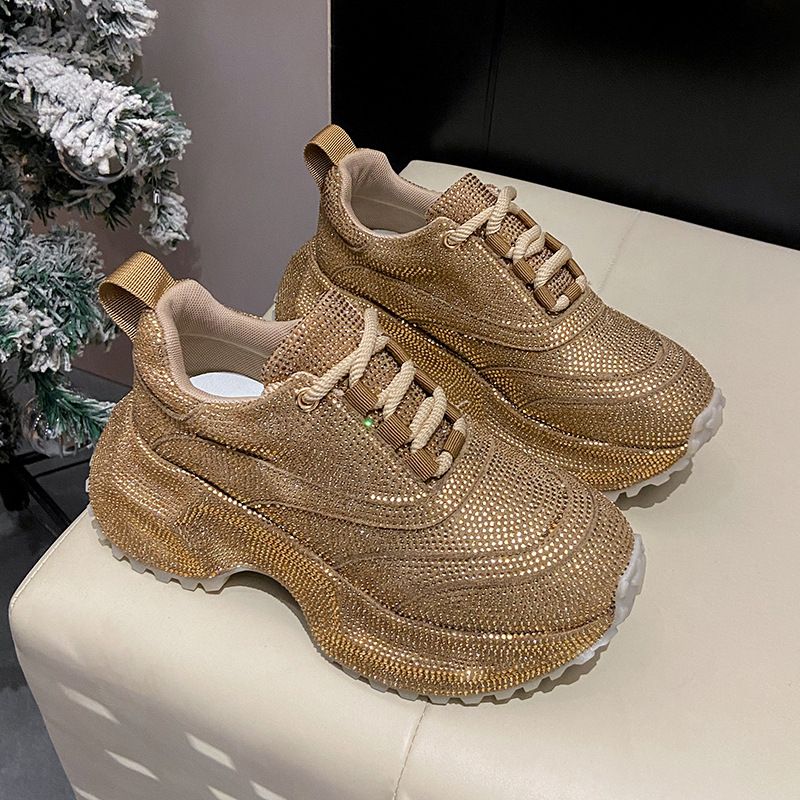 Modische Damen-Sneaker mit Strasssteinen – klobige Plateauschuhe für mehr Körpergröße, atmungsaktives Obermaterial aus PU, lässige und trendige Low-Top-Schnürschuhe_voghion.com