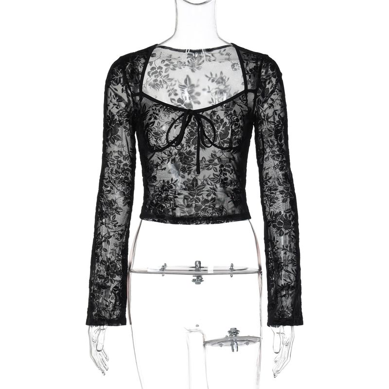 Maglietta a maniche lunghe slim fit in rete trasparente sexy, nuova moda estiva 2025 da donna_voghion.com