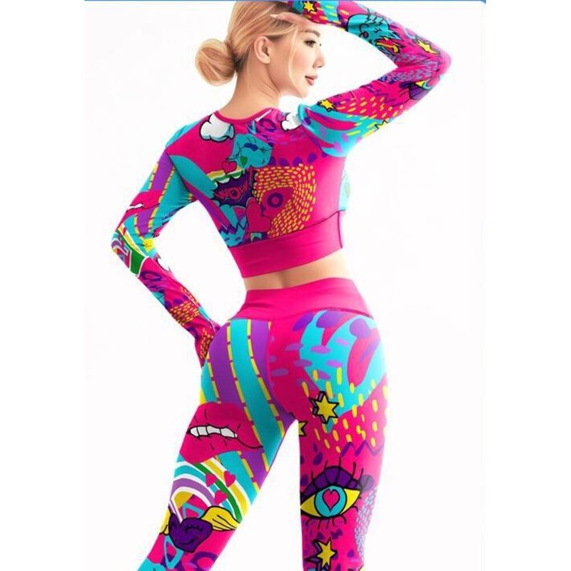Cross-border European And American Fashion Printed High Elastic Sports Long Sleeve Hip-lifting Running Yoga Fitness Set_voghion.com