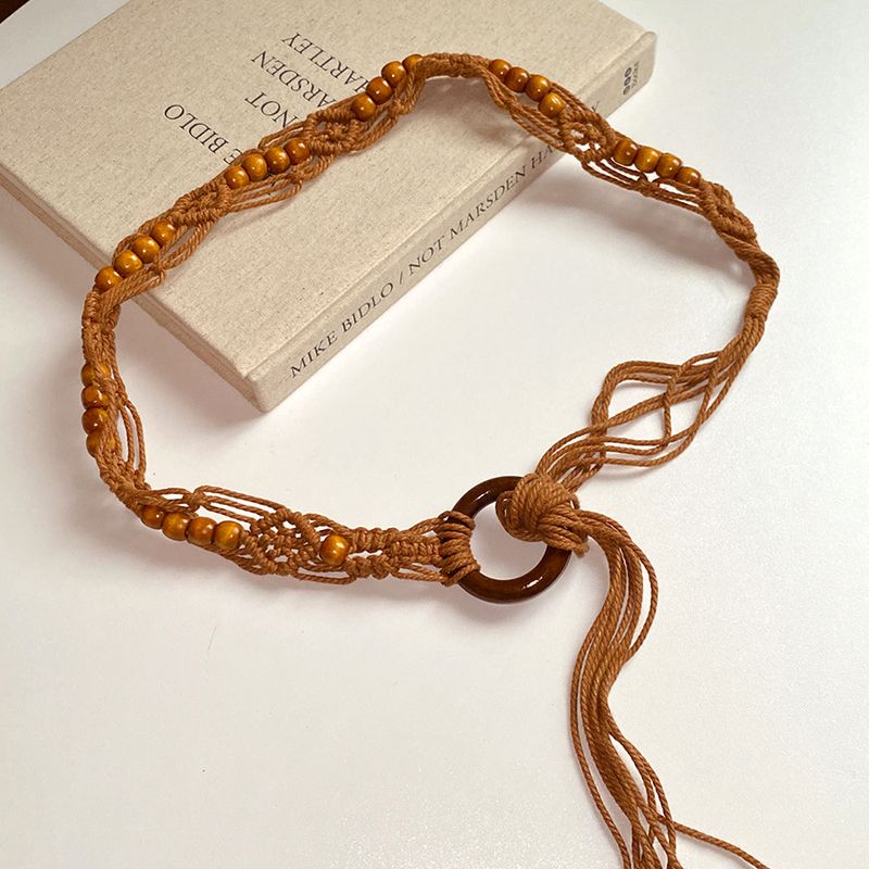 Acrylic Geometric Round Bead Braided Rope Chain Ethnic Style Belt Fashion Niche Design Waist Accessory_voghion.com
