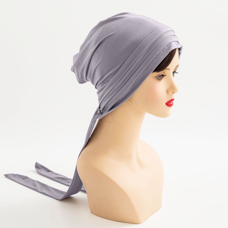 Cappello musulmano a forma di turbante a coda lunga a quattro strisce di canapa di cristallo di colore solido, cappello religioso streamer da donna_voghion.com