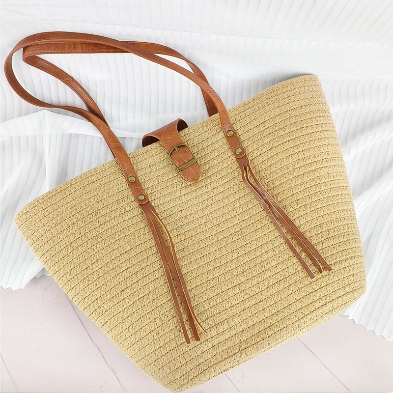 Borsa a tracolla da donna, da spiaggia, da ascella, semplice, tinta unita, in corda di cotone intrecciata, nuova primavera 2025_voghion.com