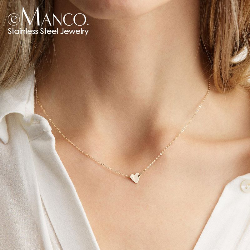 Hot sales eManco LOVE Initial Stainless Steel Choker For Women Heart Necklace delicate short chain Valentine's gift_voghion.com