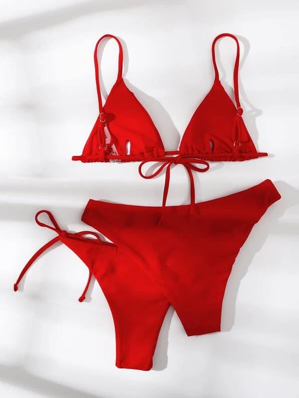 Damenbekleidung neuer heißer Verkauf mehrfarbiger Bikini einfarbig geteilter Badeanzug dreiteiliger Anzug Mode Bikini Badeanzug für Frauen_voghion.com