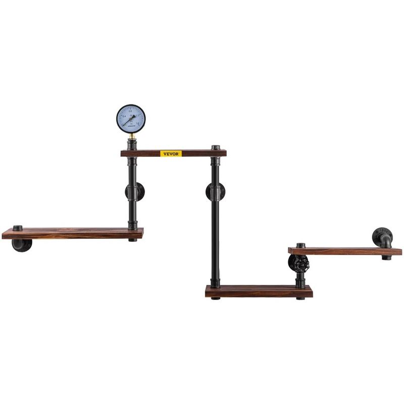 4Tier Shelves Floating Wood Pipe Wall DIY Planks Mounted Bookshelf For Shelving Rustic Industrial Shelves Wall With Pipe Shelf_voghion.com