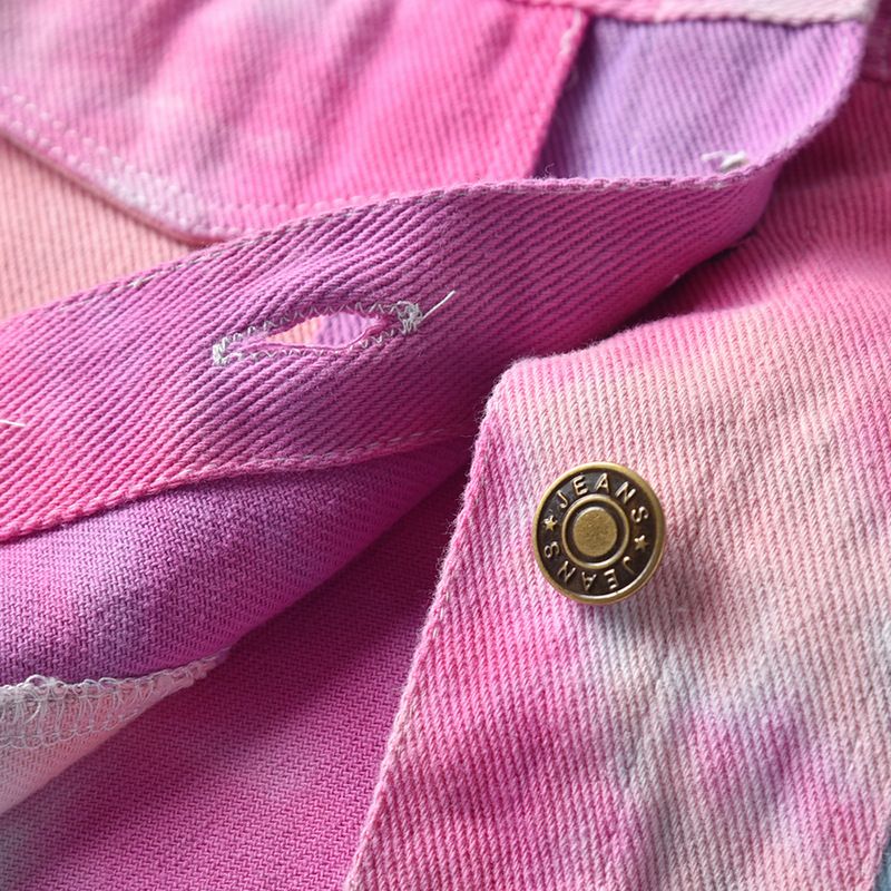 Ropa para niños, ropa infantil, nueva primavera 2024, chaqueta vaquera tie-dye, top corto roto para niños y niñas_voghion.com