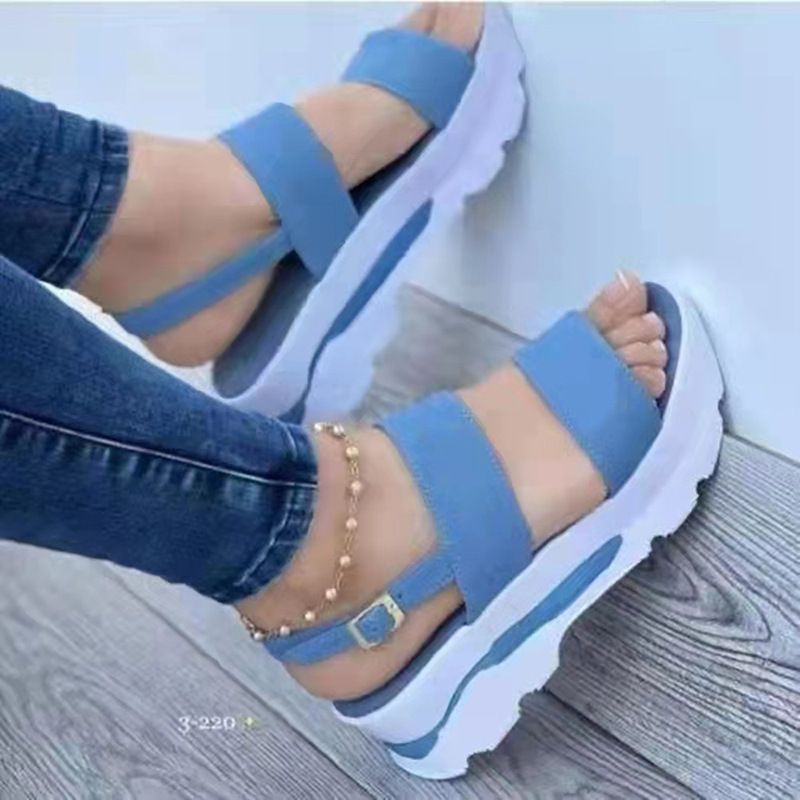 Plus Size Women's Shoes 2023 Summer New One-Strap British Style Thick Sole Wedge Peep Toe Casual Sandals For Women_voghion.com