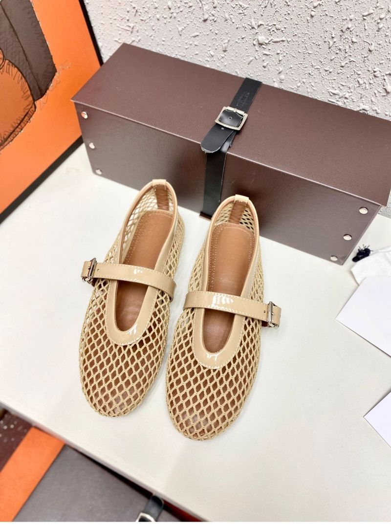 Fishnet Shoes Hollow Ballet Shoes Women's Buckle Outer Wear Flat Bottom Mesh Retro Mary Jane Single Shoes_voghion.com