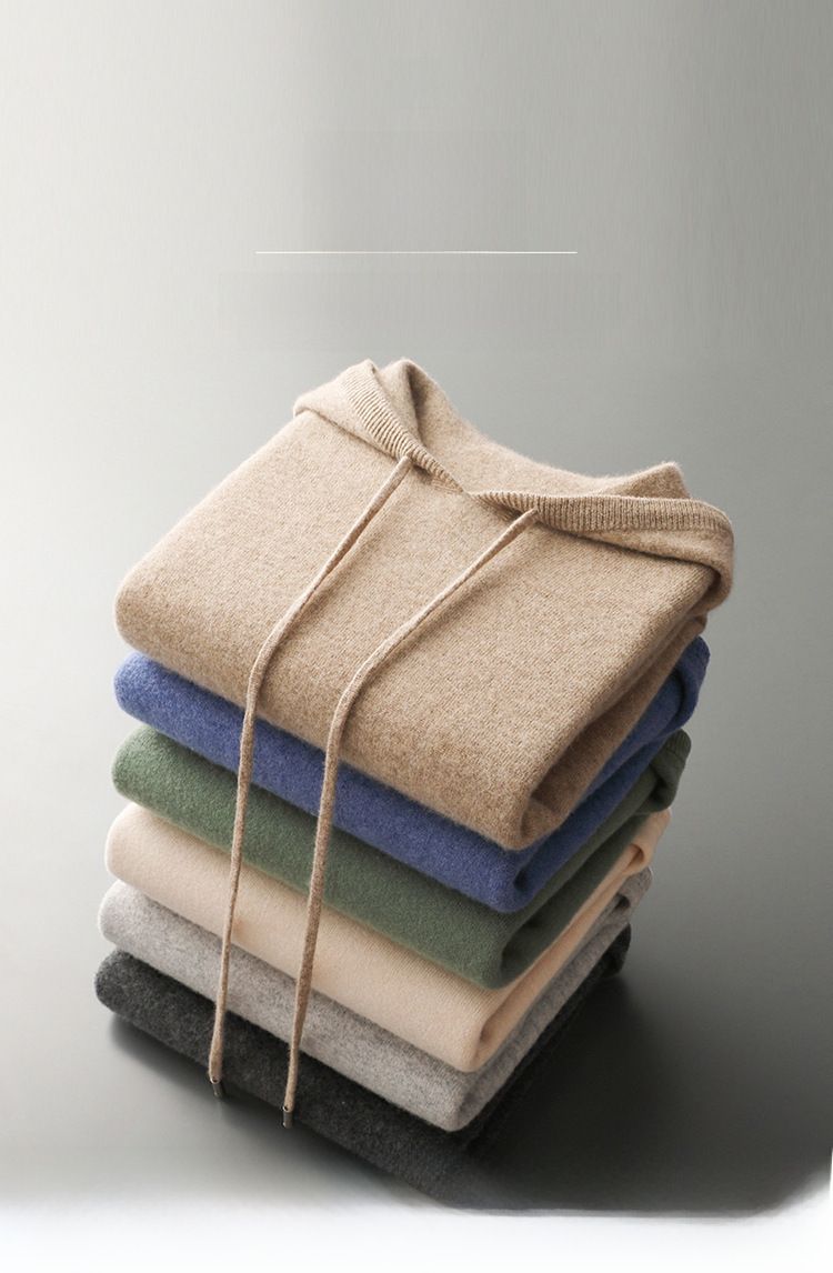 Felpa con cappuccio da uomo, tinta unita, lavorato a maglia, senza cuciture, con cappuccio, pullover, casual, da uomo, autunno e inverno_voghion.com