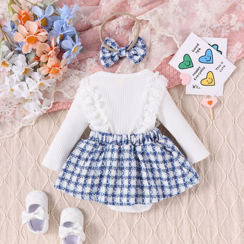 Abbigliamento per bambini piccolo vento profumato autunno inverno bambina gonna in pizzo a maniche lunghe in pizzo patchwork intrecciato abito con fiocco Ha_voghion.com