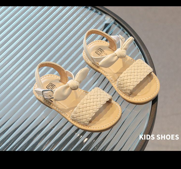 Sandali intrecciati per bambine, scarpe da principessa, primavera ed estate, nuovi sandali in sughero con suola morbida e velcro, con fiocco._voghion.com