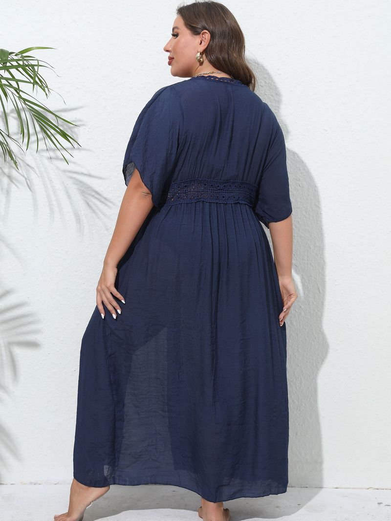 Damenmantel große Größe Damenbekleidung Spitze Spleißen Strand Bikini Oberbekleidung Riemen Sonnenschutz Strickjacke_voghion.com