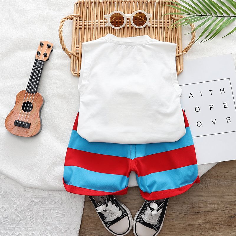 Children's and boys' suit 2024 new westernized baby burger vest striped pants summer clothing trend_voghion.com