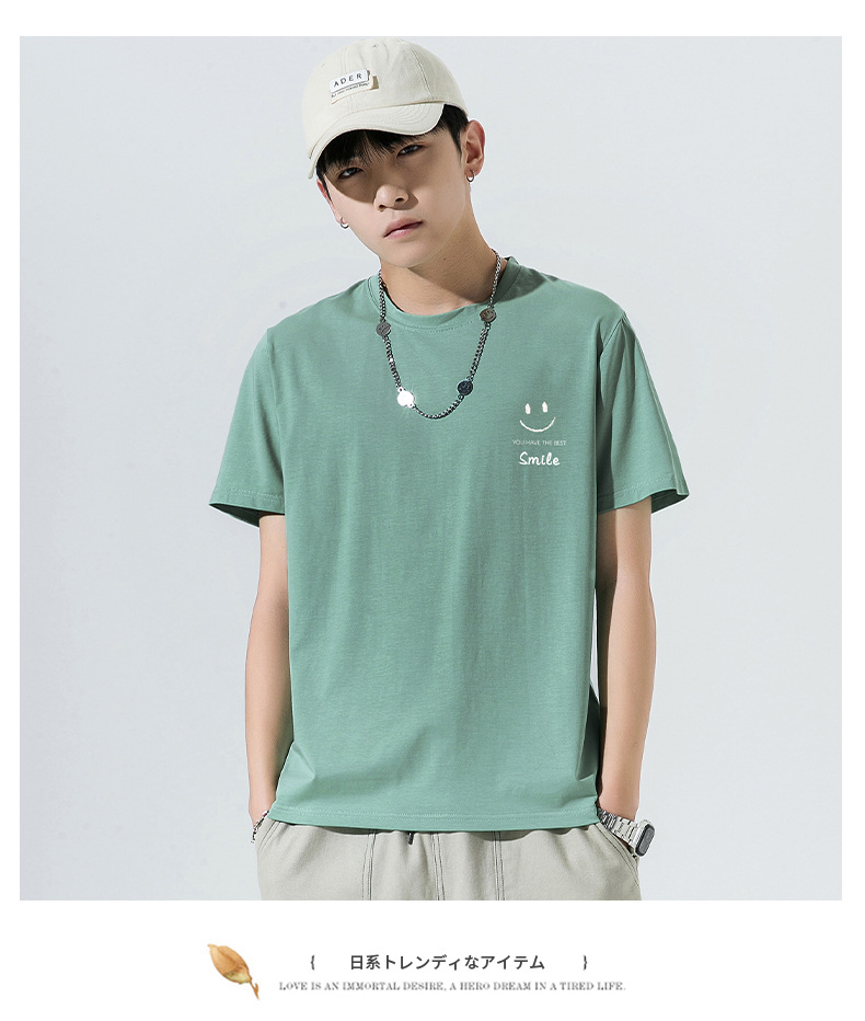 Short Sleeved T Shirt For Men Summer New Smiley Face Printed Cotton Loose Round Neck S Half Youth_voghion.com