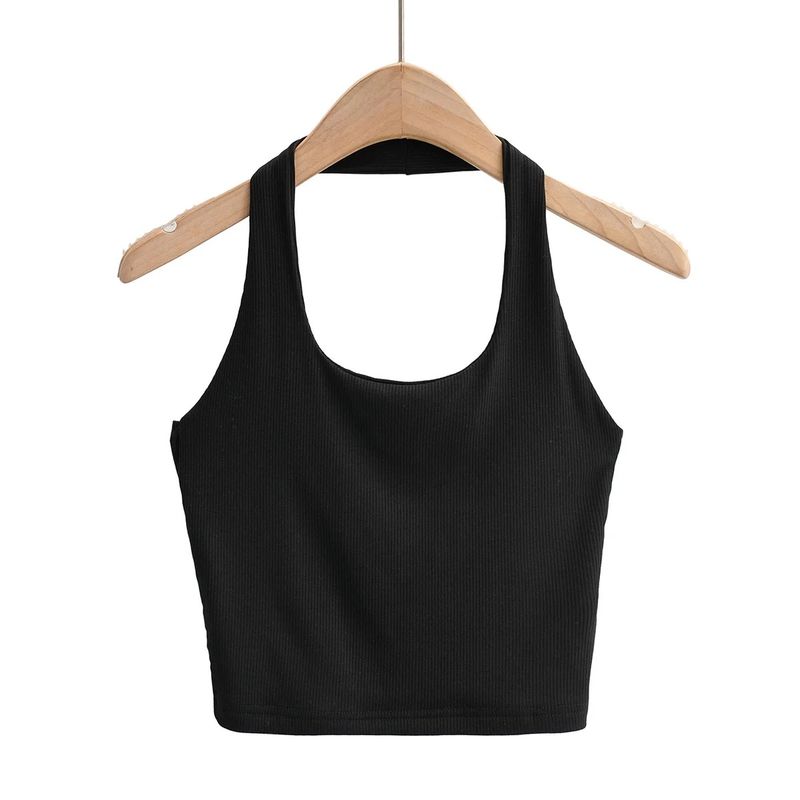 Gilet da donna con scollo a U profondo, stile INS, vestibilità aderente, tinta unita, piccolo gilet estivo_voghion.com