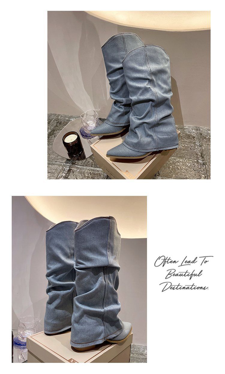Moteriški ilgi aulinukai su smailiais kulnais, vesterno stiliaus kaubojiški aulinukai, didelių dydžių, storais kulnais, kelnių stiliaus, batai su aukštu kulnu, moterims_voghion.com
