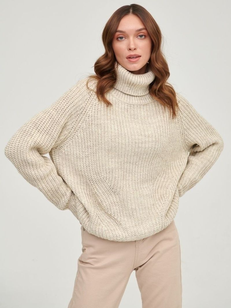 Maglione oversize da donna a collo alto in maglia – Pullover invernale spesso, tessuto acrilico morbido, maniche a spalla bassa, trendy e comodo per autunno e inverno_voghion.com