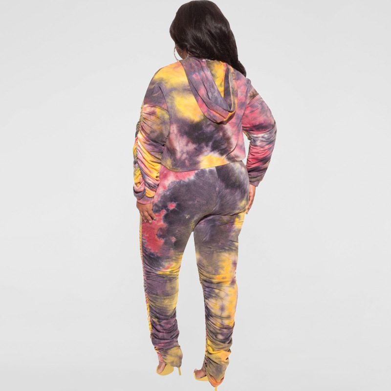 Costume deux pièces décontracté pour femmes, imprimé tie-dye, mode, grande taille, grande taille_voghion.com