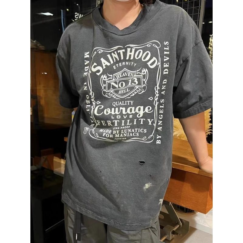 Marchio alla moda in stile americano Saint Michael, maglia a maniche corte unisex per coppie, strato di base estivo FOG High Street Ins_voghion.com