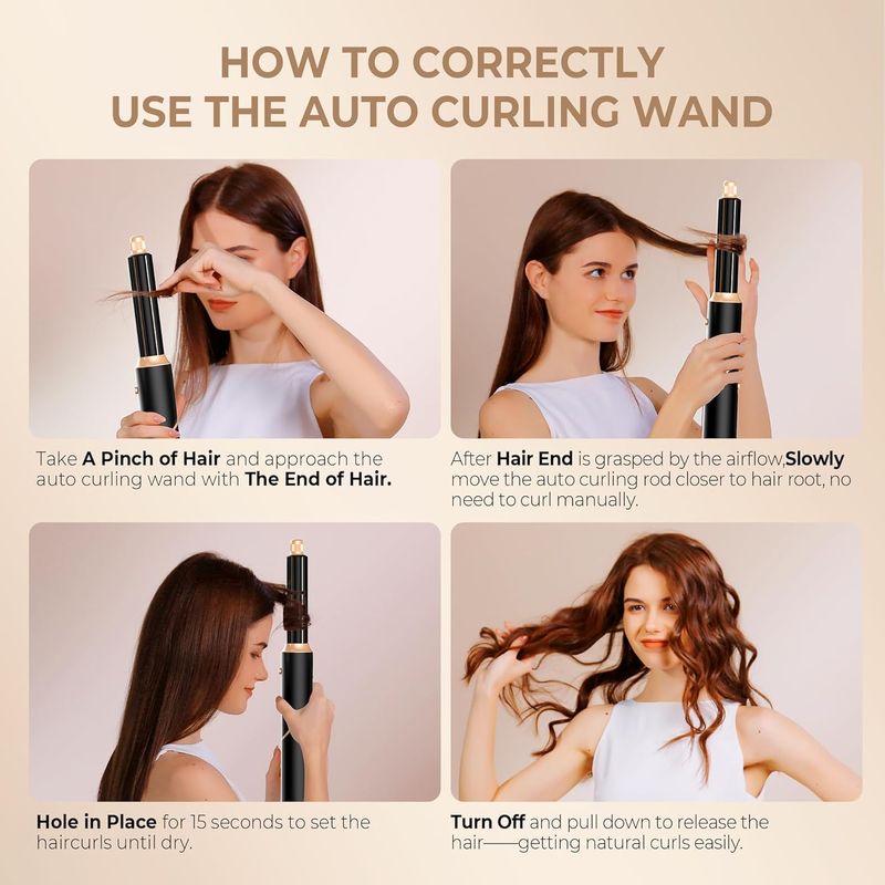 Airstyler & Set 5 in 1 Hairstyler Föhn Luftautomatik Heißluft Rund Lockenstab Glättbürste Stylingbürsten_voghion.com