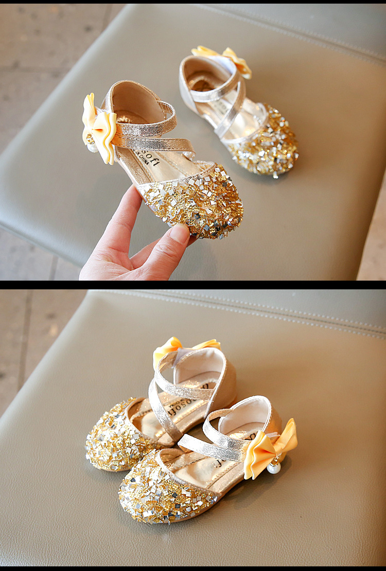 Chaussures de princesse simples à paillettes pour filles, édition coréenne, nouvelle collection printemps/été 2024_voghion.com